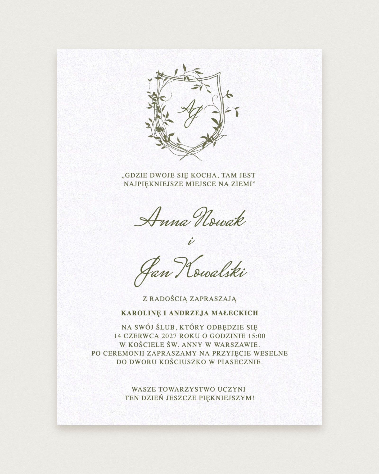 Zaproszenie Classic Olive - Hero